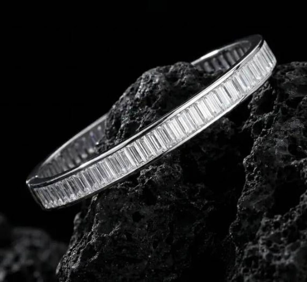 CERTIFIED GRA Genuine Moissanite Diamond 11.8 Ct.VVS1 Baguette Bangle Bracelet - Picture 6 of 12